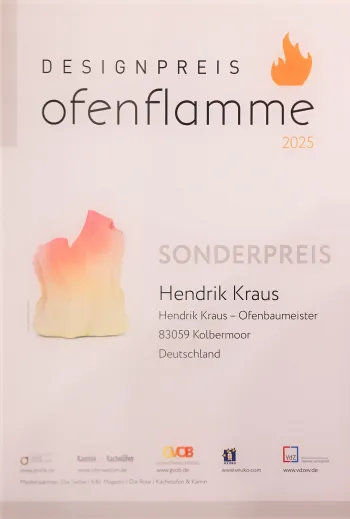 Ofenbauer Rosenheim gewinnt Designpreis Ofenflamme